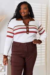 Classic Striped Collared Rib-Knit Top for Women - Stylish & Comfortable